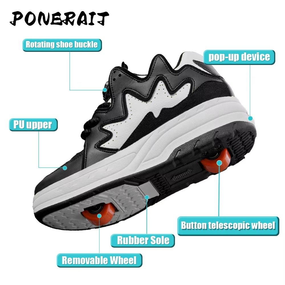 Boys 2-Wheel High-Top Skate Shoes with Paten Race Patches Fashionable Parkour Sneakers with Retractable Telescopic Skates Boys