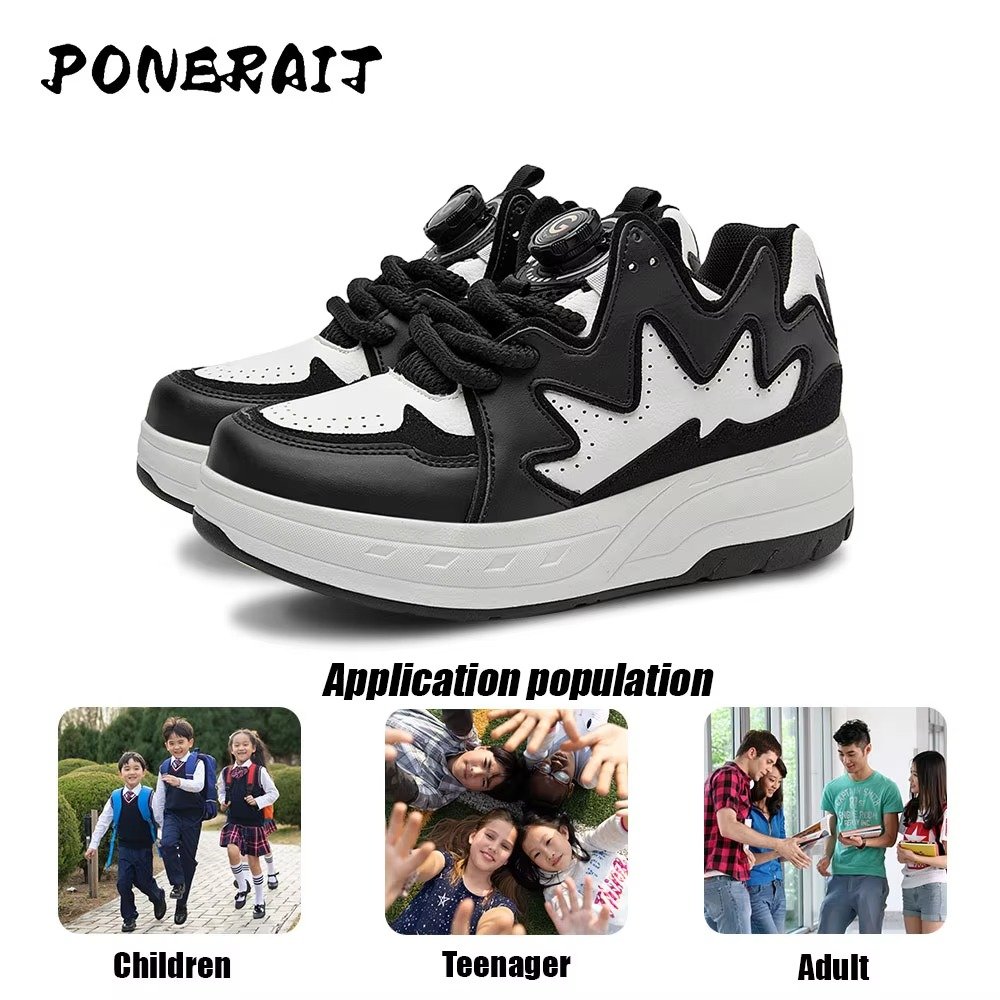 Boys 2-Wheel High-Top Skate Shoes with Paten Race Patches Fashionable Parkour Sneakers with Retractable Telescopic Skates Boys