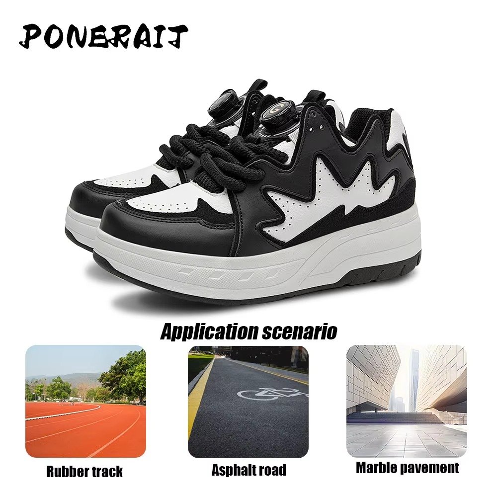 Boys 2-Wheel High-Top Skate Shoes with Paten Race Patches Fashionable Parkour Sneakers with Retractable Telescopic Skates Boys