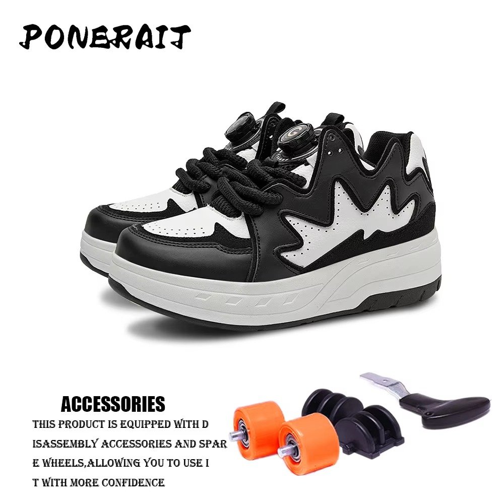 Boys 2-Wheel High-Top Skate Shoes with Paten Race Patches Fashionable Parkour Sneakers with Retractable Telescopic Skates Boys