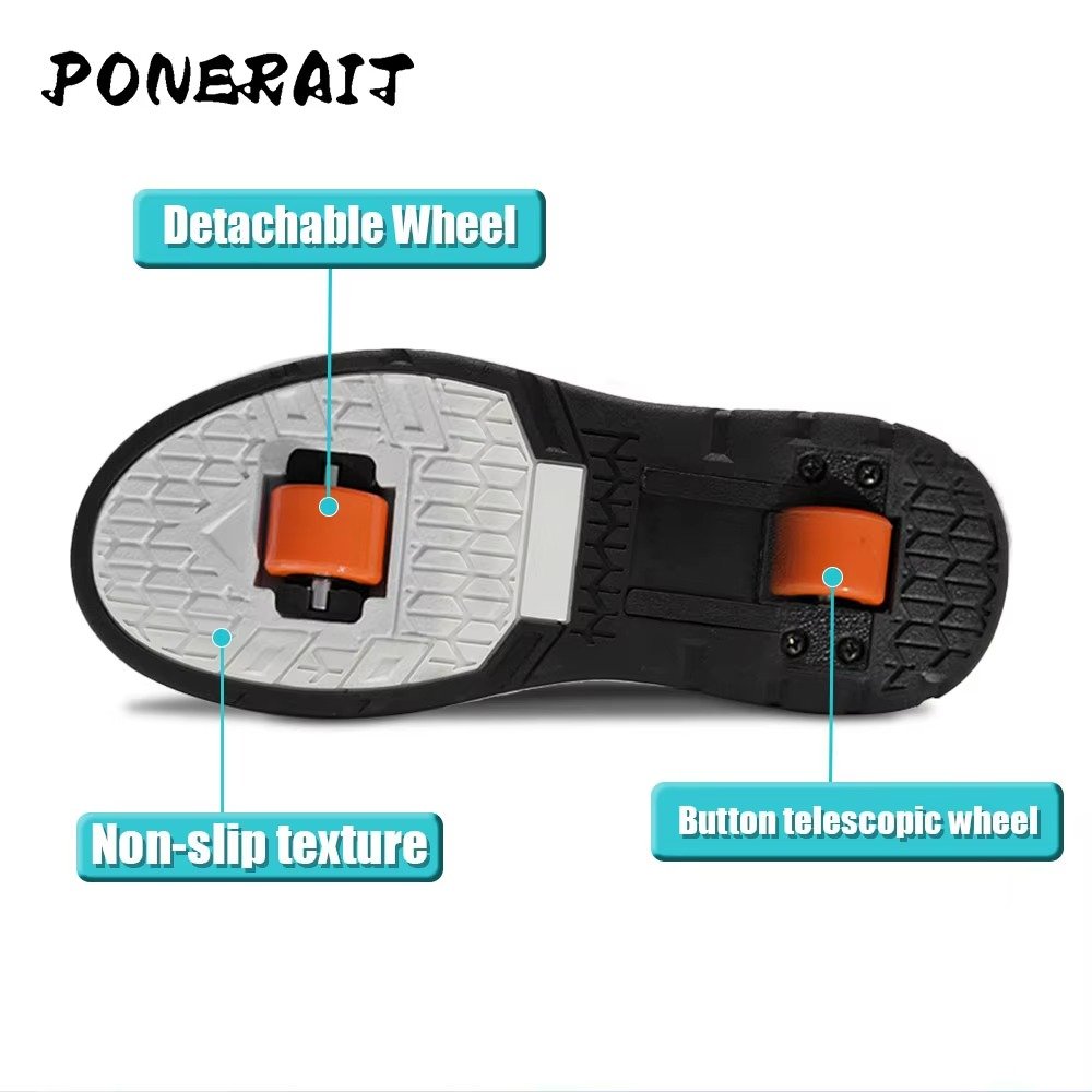 Boys 2-Wheel High-Top Skate Shoes with Paten Race Patches Fashionable Parkour Sneakers with Retractable Telescopic Skates Boys