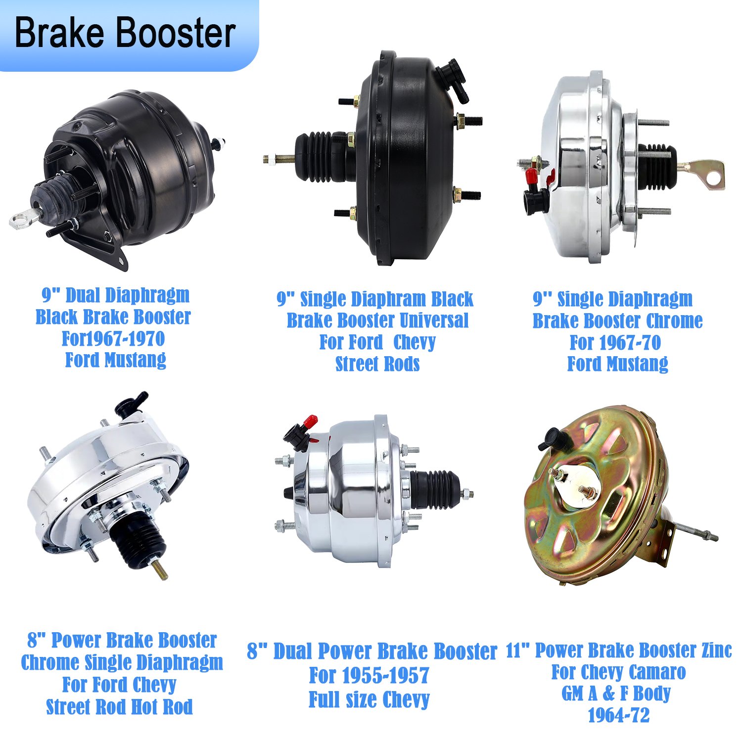 Universal Power Brake Booster for GM a F X Body Chevy Chevrolet GM Nova Camaro Ford Mustang Street Rods Classic Cars