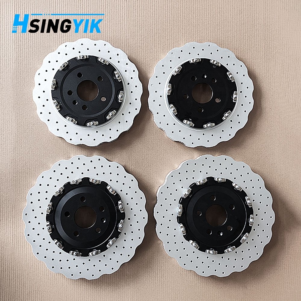 Front Left and Right 2 Pieces Floating Slotted Brake Rotors for Audi C7 RS6 RS7 OEM 4G0615301AH 4G0615301E