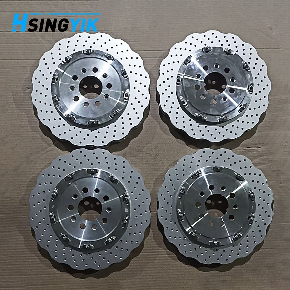 Front Left and Right 2 Pieces Floating Slotted Brake Rotors for Audi C7 RS6 RS7 OEM 4G0615301AH 4G0615301E