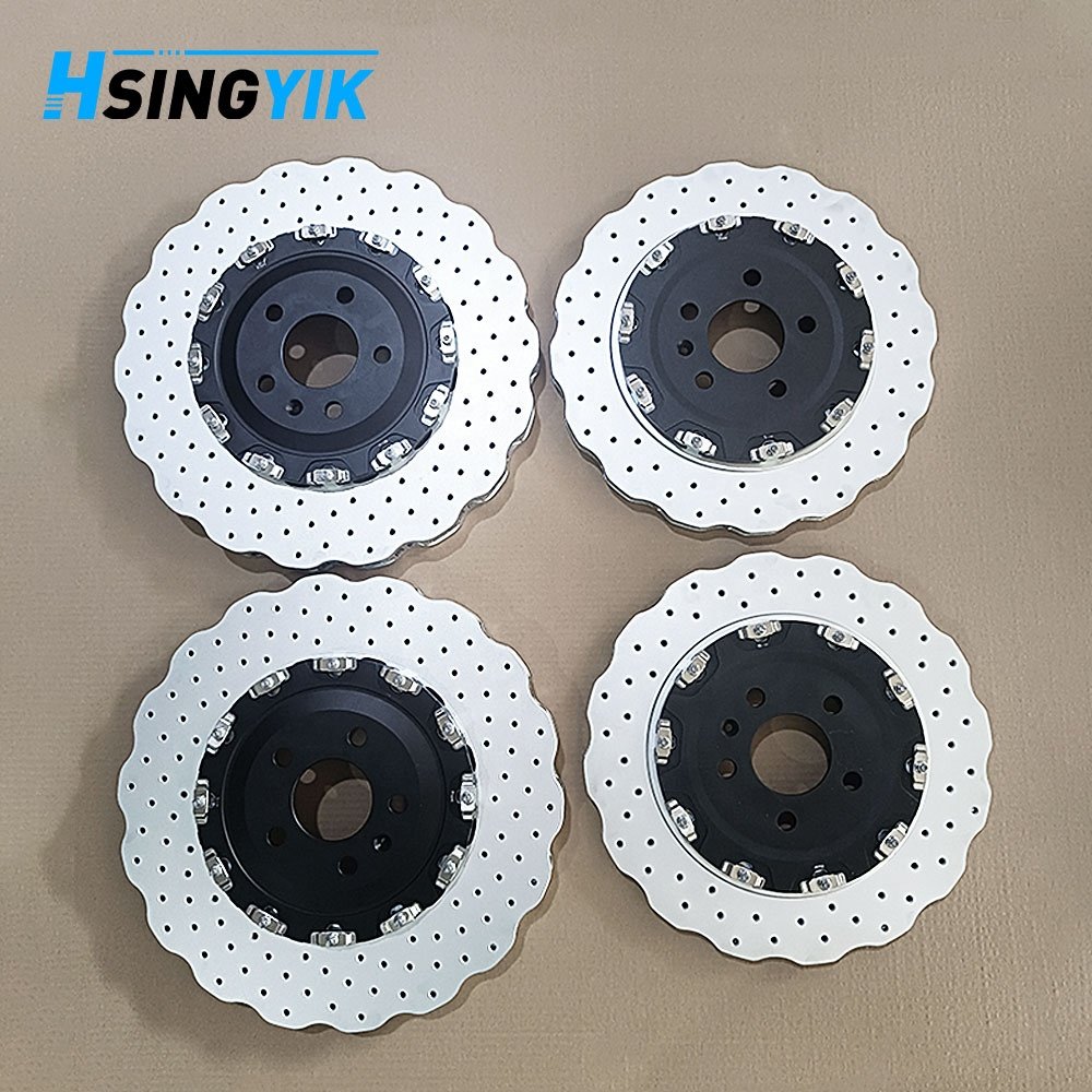 Front Left and Right 2 Pieces Floating Slotted Brake Rotors for Audi C7 RS6 RS7 OEM 4G0615301AH 4G0615301E