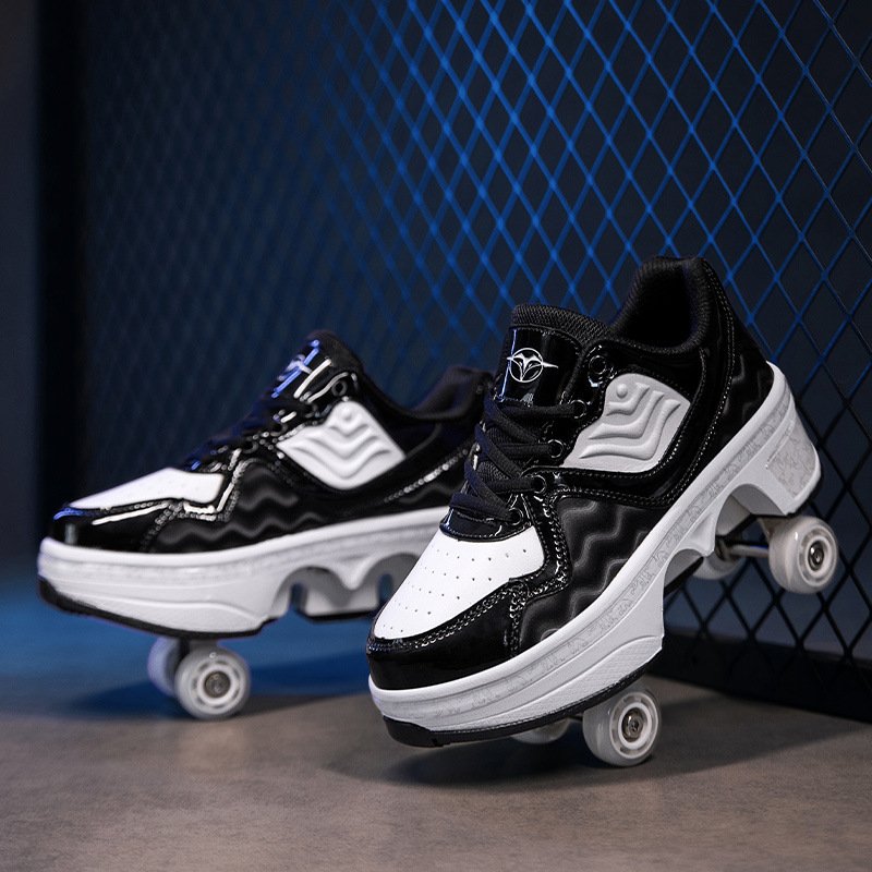 Wholesale Footwear Contraction Dual-purpose Soft Bottom Children Roller Skates Walking Boys Girls Sneakers Brake Shoes in Stock