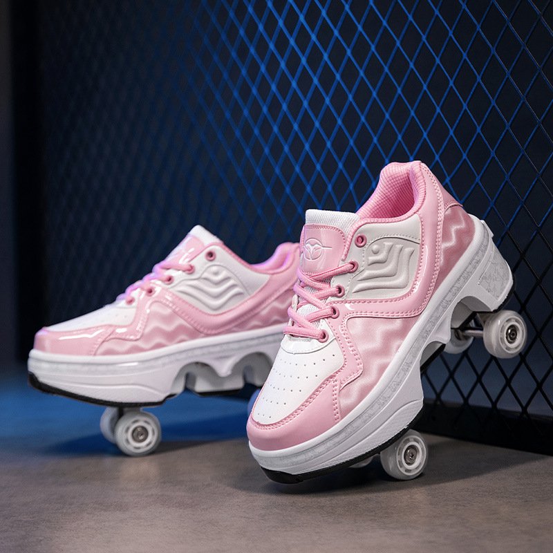 Wholesale Footwear Contraction Dual-purpose Soft Bottom Children Roller Skates Walking Boys Girls Sneakers Brake Shoes in Stock