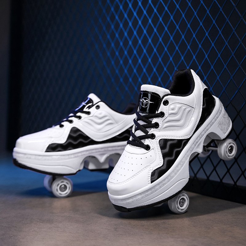 Wholesale Footwear Contraction Dual-purpose Soft Bottom Children Roller Skates Walking Boys Girls Sneakers Brake Shoes in Stock