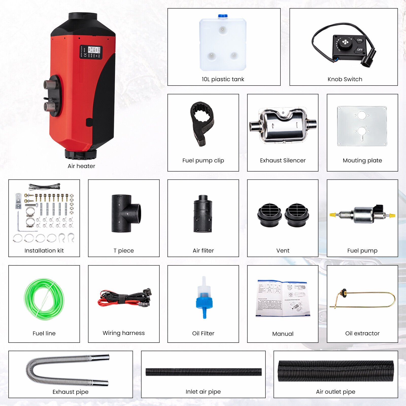 RGFROST 12V 24V 220V 110V 2kw 5kw 8kw Portable Car Air Conditioner Compressor Parking Diesel Air Heater with Series Engine