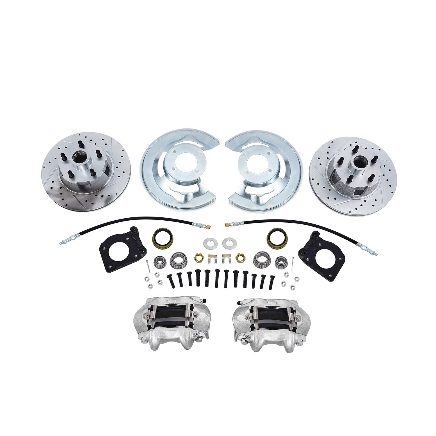 Power Disc Brake Conversion Kit Drilled Slotted 11" Rotors for Front Wheel Drum to Disc for 1964-1973 Ford Mustang