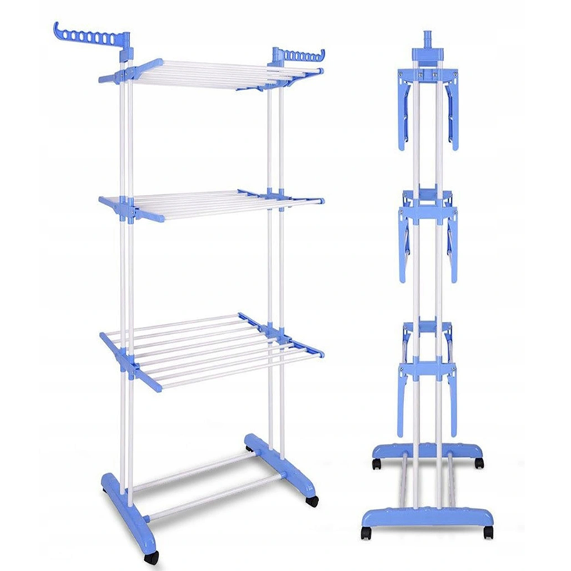 3-Tier Clothes Drying Rack Foldable Standing Type With Brake Wheels