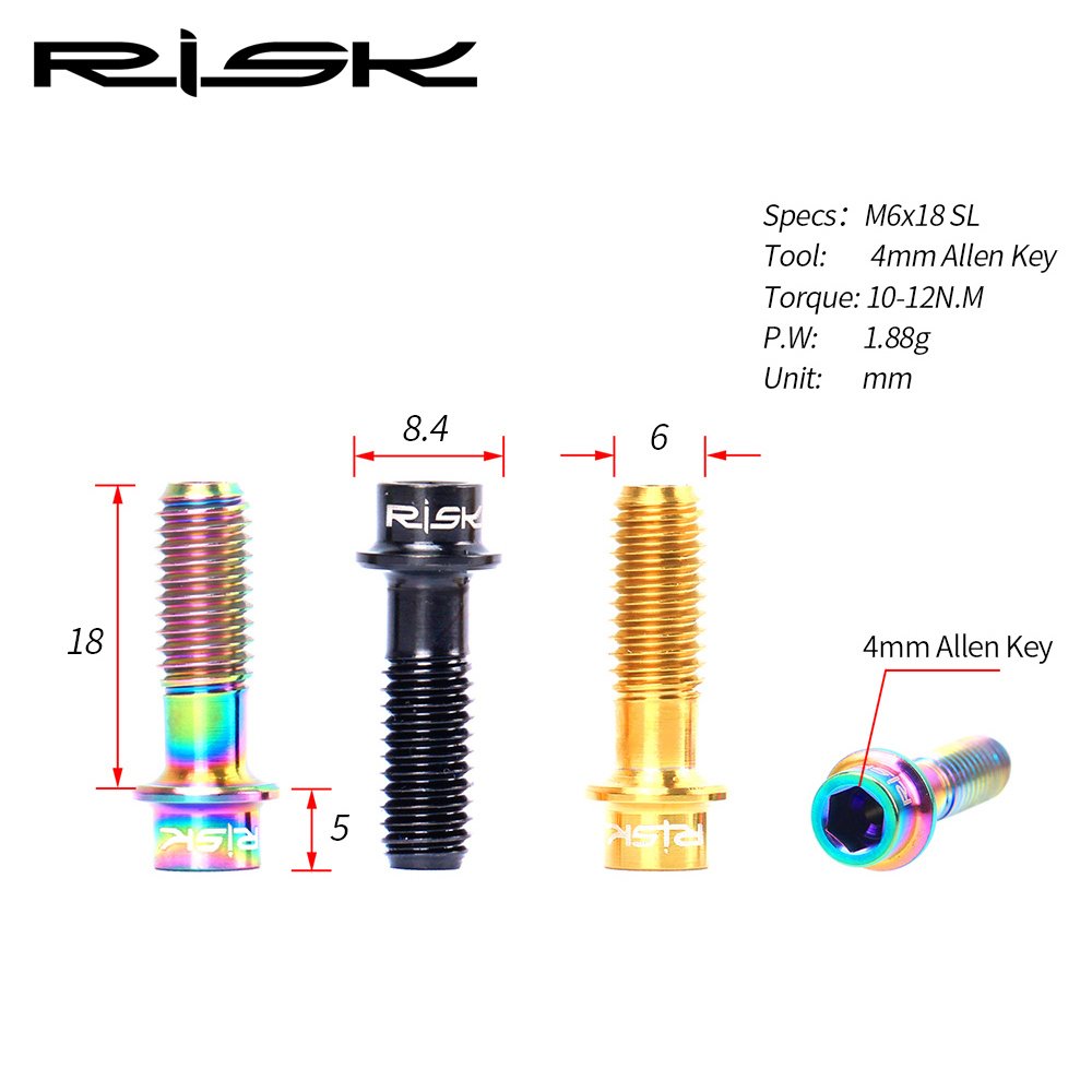 RISK 4pcs M6x18mm Titanium Alloy Disc Brake Fixing Bolts SL Hollow Clamp XT Screws for MTB Mountain Bike Road Parts
