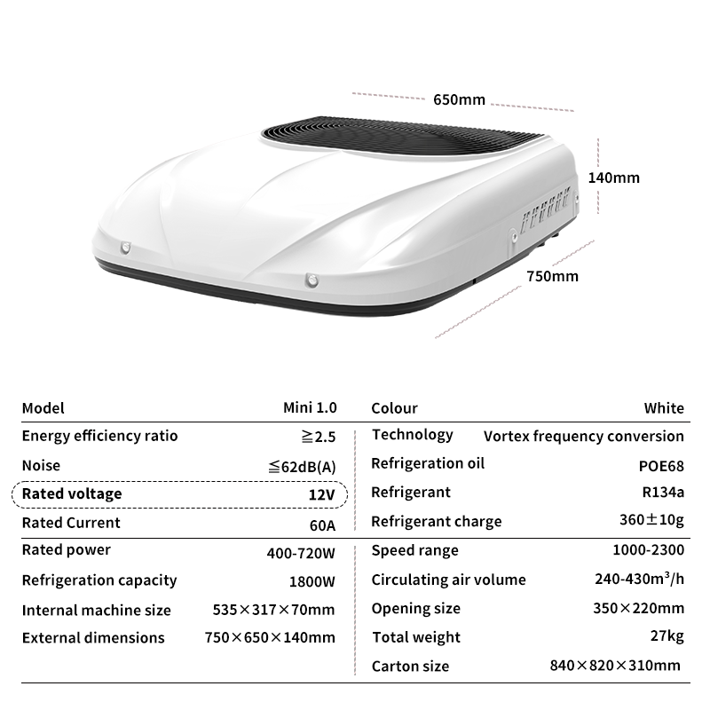 Environmentally Refrigerated Roof Mount Parking Car air Conditioner for caravan
