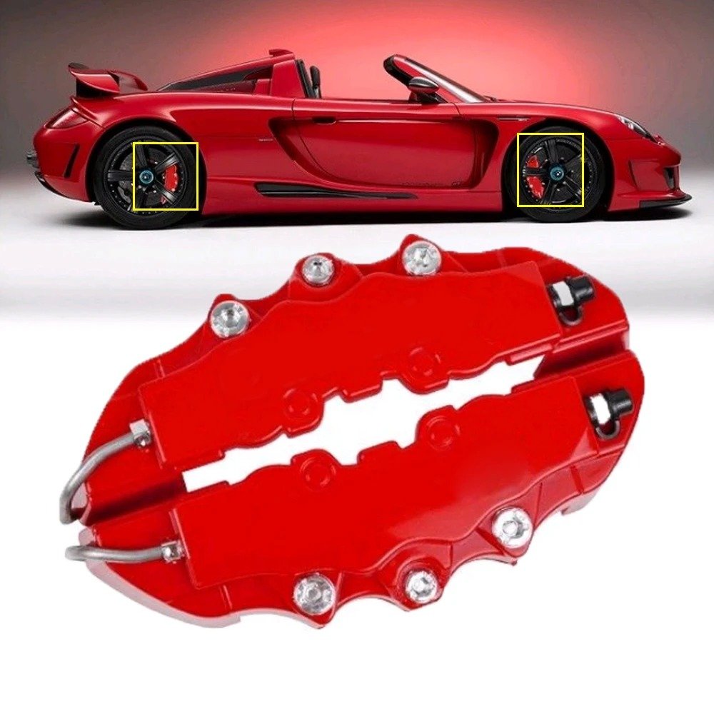Universal 3D Car Disc Brake Caliper Cover Red Brake Cover Disc Red Front and Rear Accessories Kit Fit for 18-24 Inch