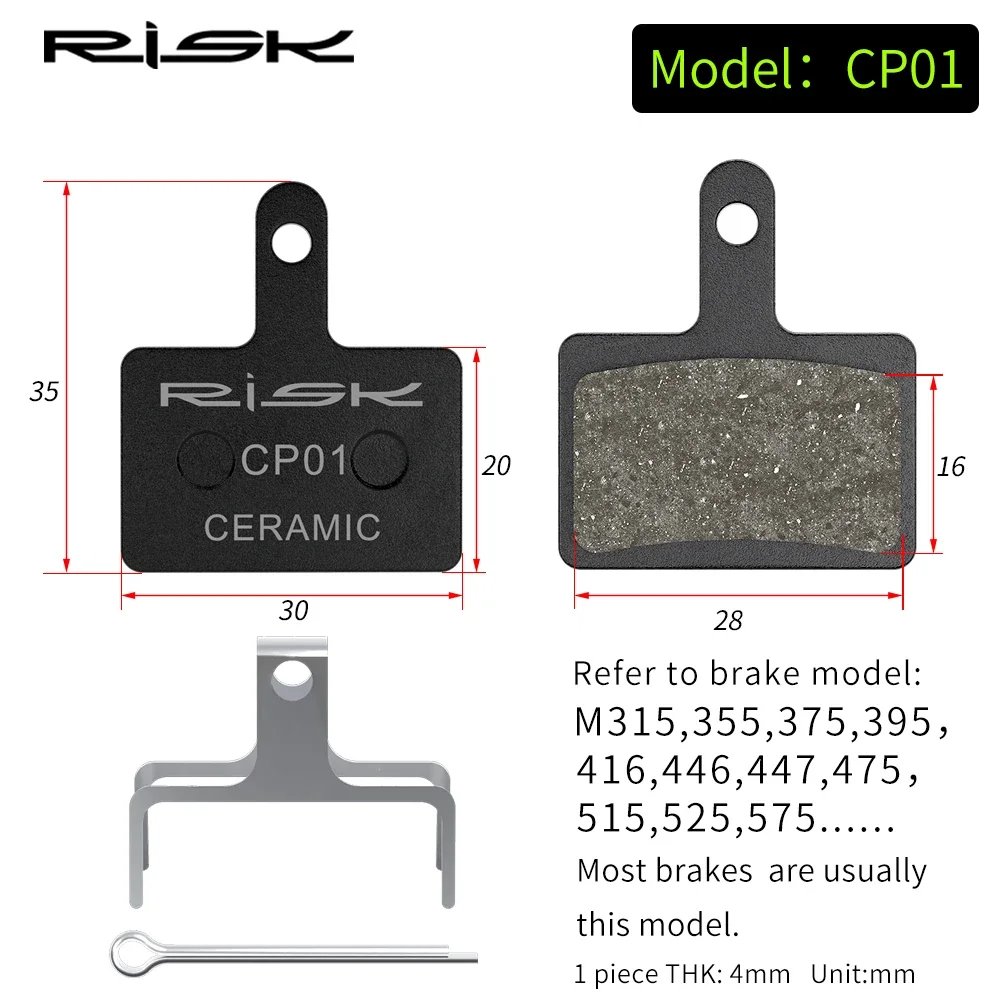 1 Pair RISK Ceramic MTB Bicycle Brake Pads Durable Mountain Bike Hydraulic Disc Brake Pad for M315/355/375/395/416/515