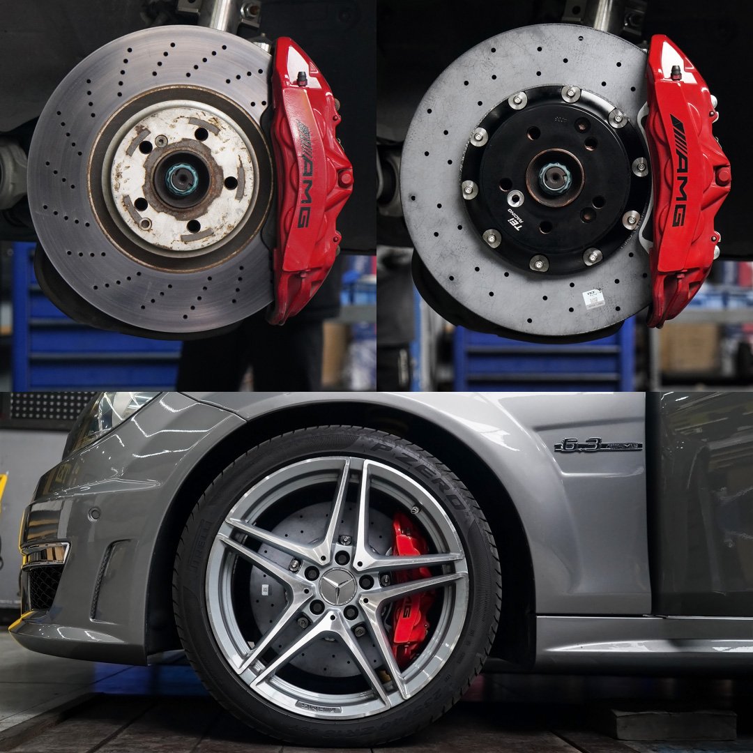 Front 360x36mm and Rear 330x26mm TCCB-R Carbon Fiber Ceramic Rotor for Mercedes AMG C63 W204 Fit Original Caliper
