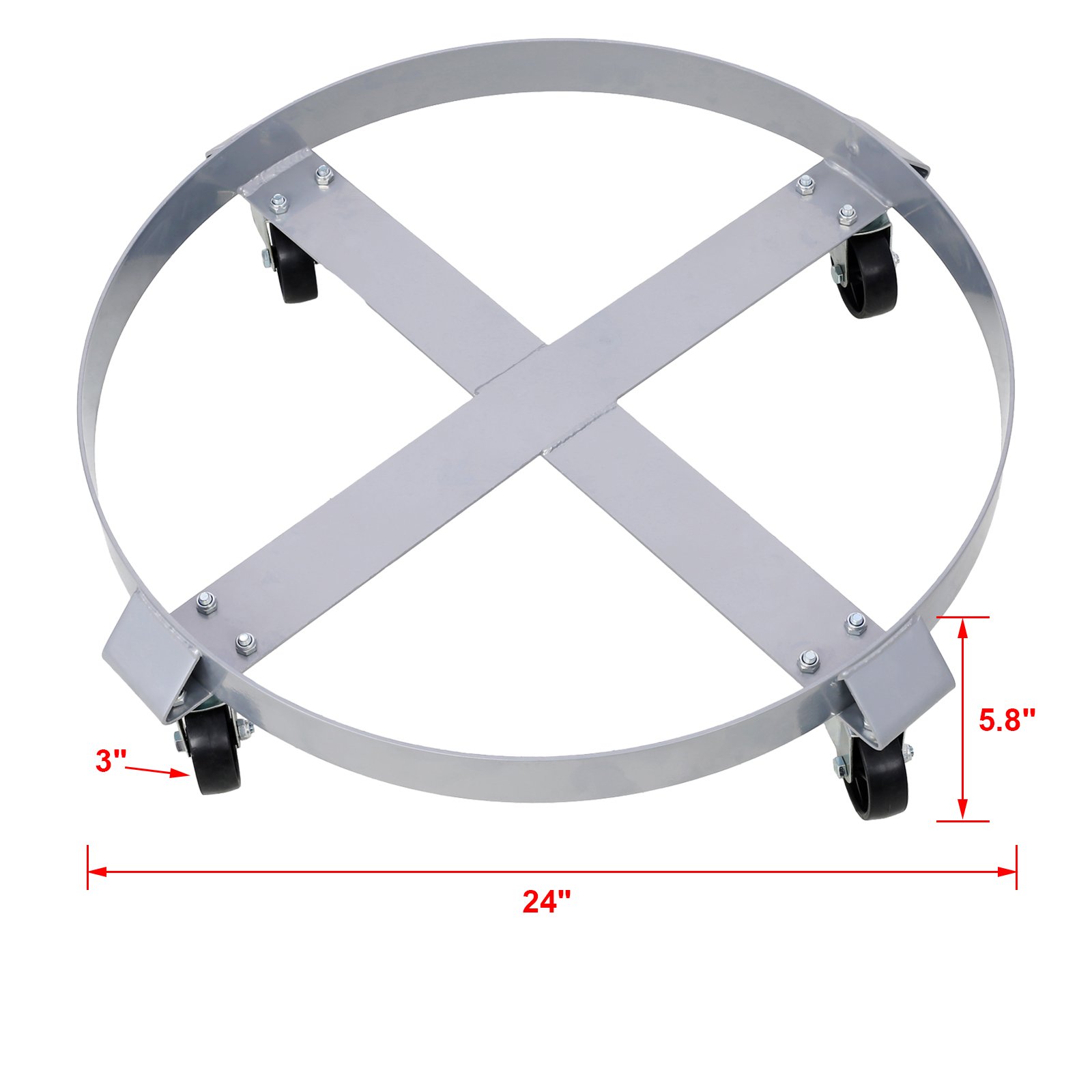 In Stock 2pcs 60cm Drum Dolly for 55 Gallon with 4 Swivel Caster Wheels Heavy Duty Steel Frame Drum Cart with Brake
