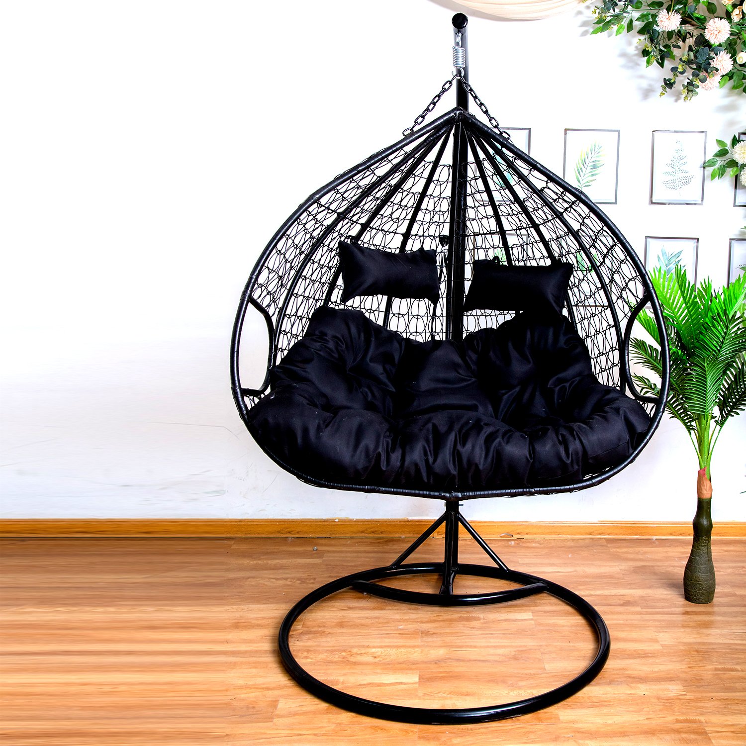 Luxury Style Outdoor Furniture Rattan Pod Double Seated Garden Basket Wicker Shaped Patio Swing Hanging Egg Chair for Balcony