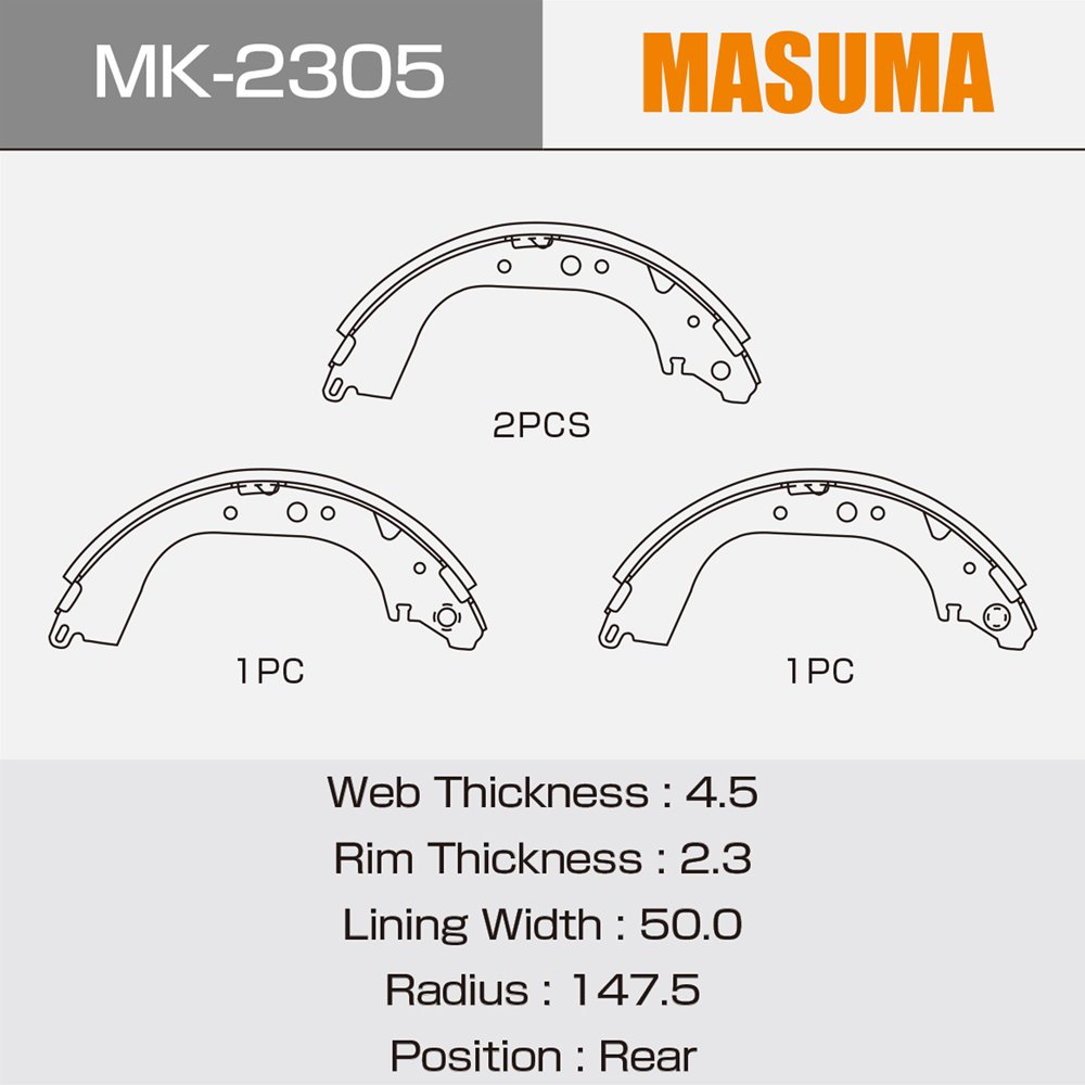 MK-2305 MASUMA Car Auto Manufacturer Parts Kit Brake Shoe 04047-26070 04495-25120 04495-26050 for TOYOTA DYNA