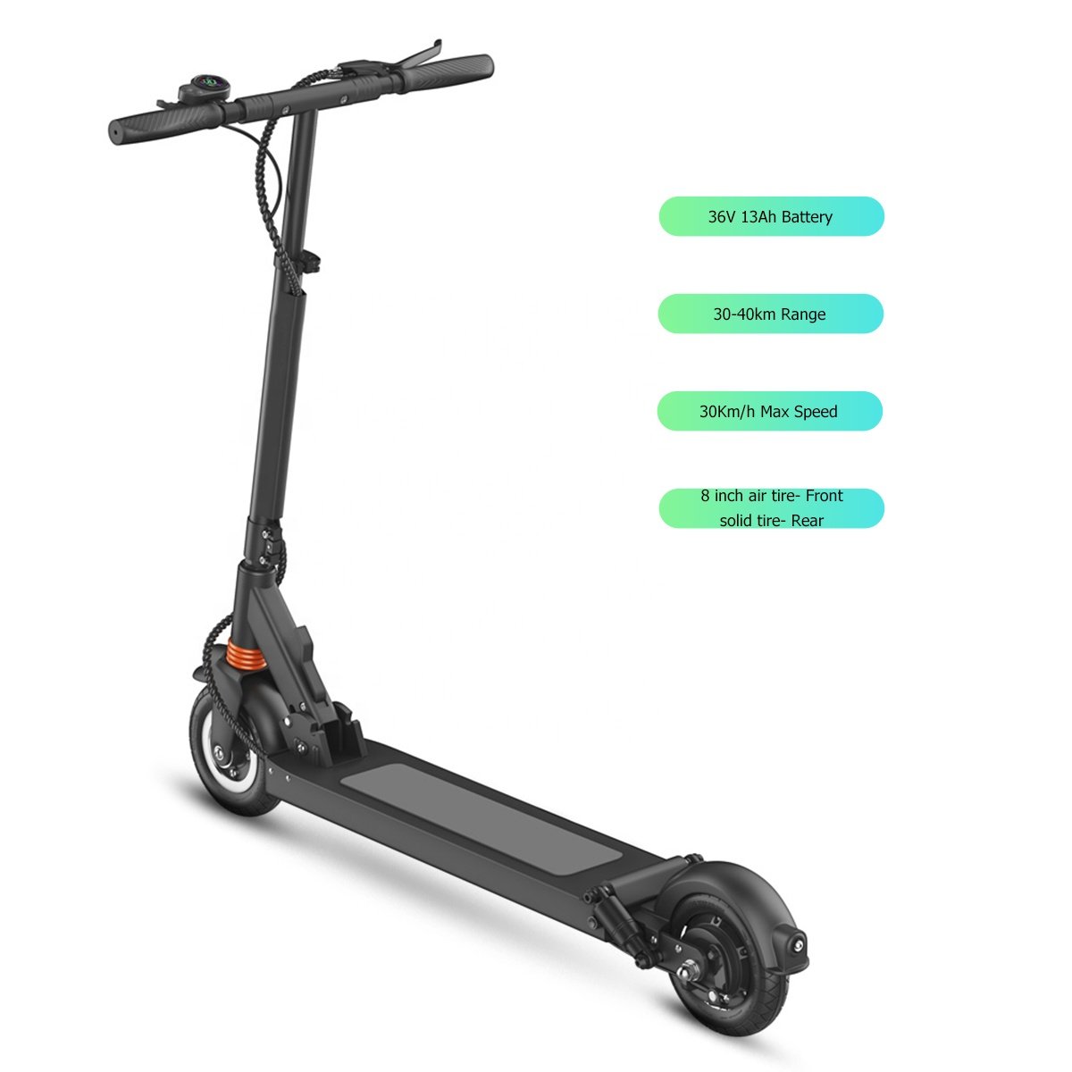 36V 13Ah 350W 30km/h Speed 40km Range Folding Adult Electric Scooter 10-inch Drum Brake Dual Suspension Front Brake with Seat