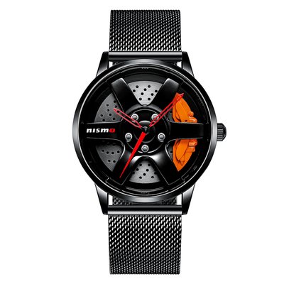 Rotating Sports Car Men Wristwatch 3ATM Waterproof Orange Brake Caliper Wheel Rim Hub Watches