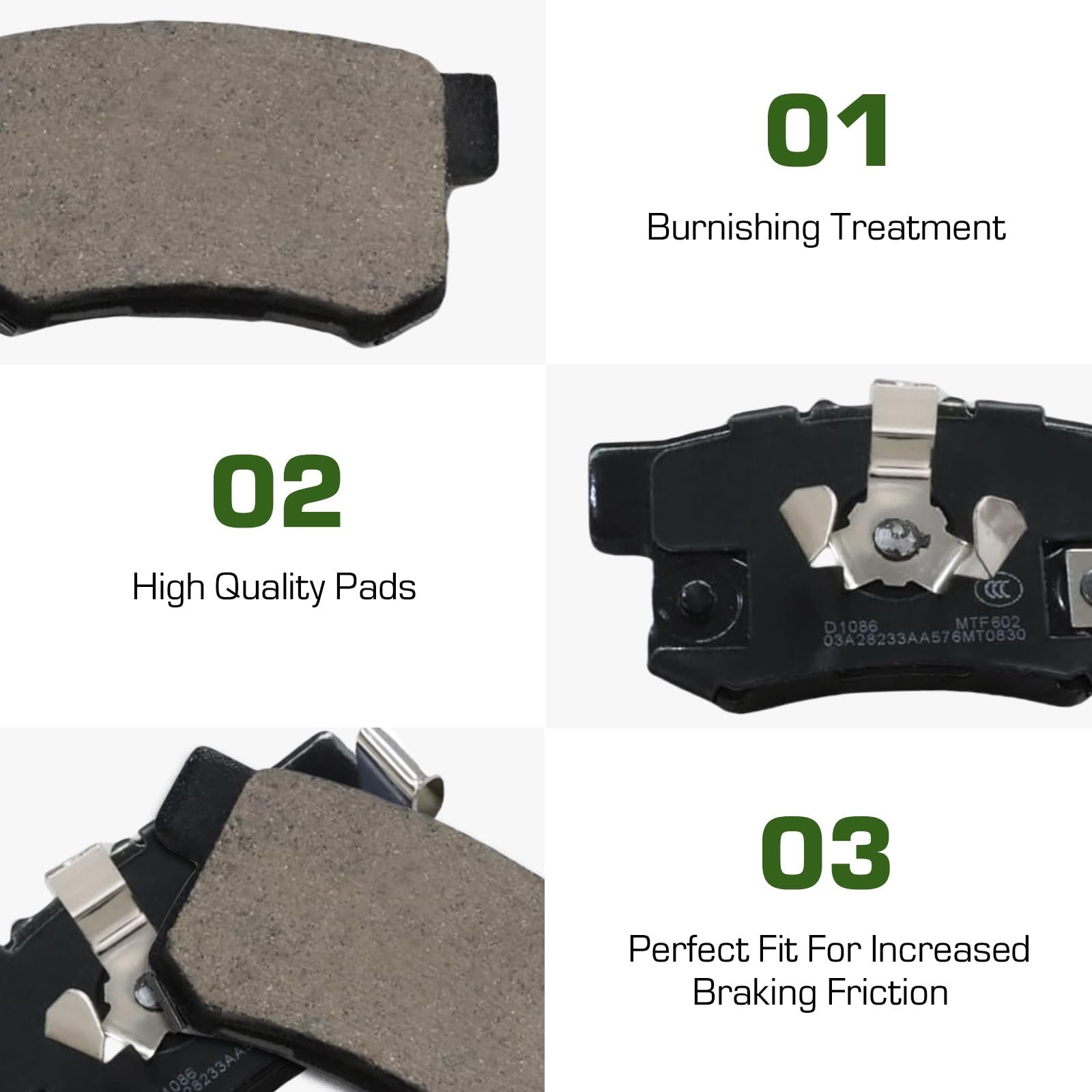 Ansetu Spare Parts Rear Ceramic Disc Brake Pads D1086 Replacement for Honda CR-V Accord Crosstour Acura RDX