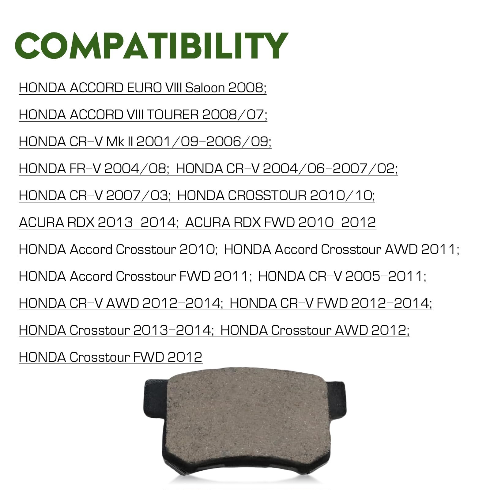 Ansetu Spare Parts Rear Ceramic Disc Brake Pads D1086 Replacement for Honda CR-V Accord Crosstour Acura RDX