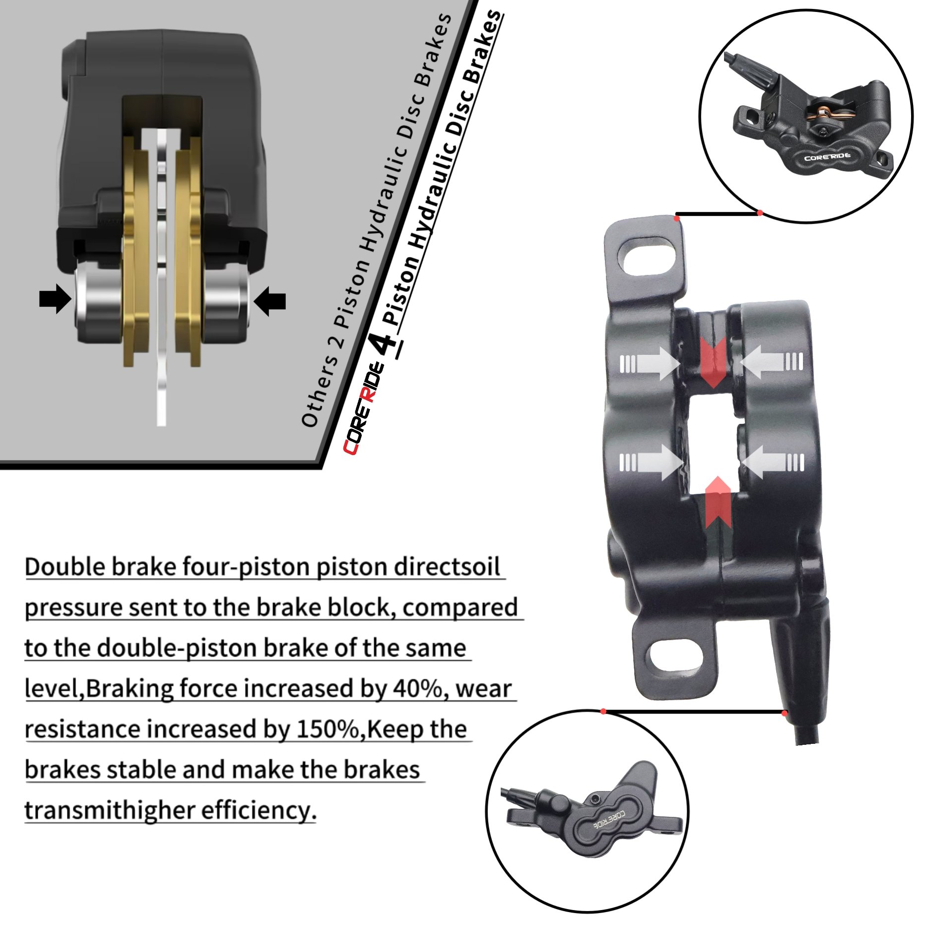 Electric Tricycle Folding Bike off Road Ebike General Purpose 4 Piston Hydraulic Brake 160mm 180mm Disc Rotor Brake Caliper Set