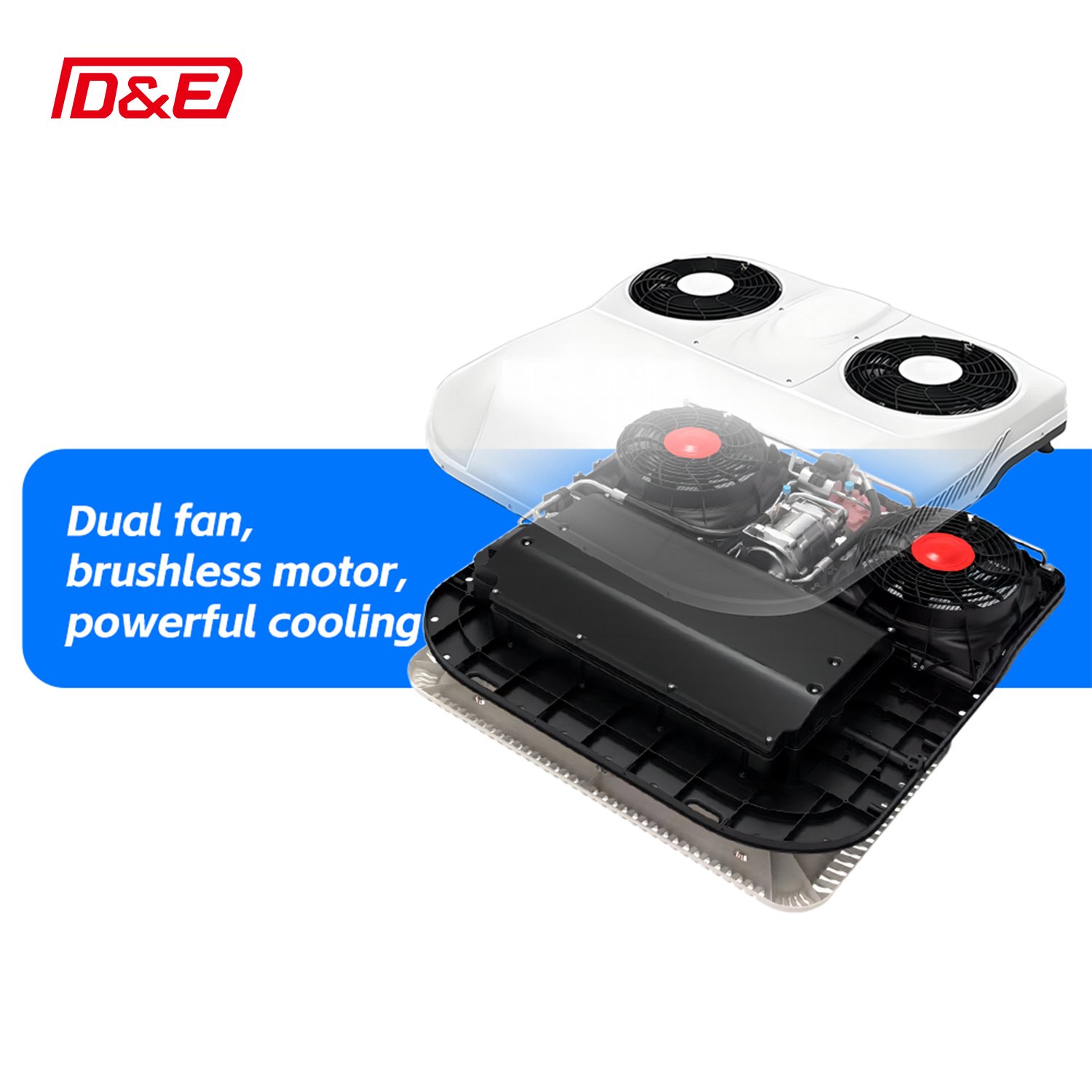 Double Fan Parking air Conditioner 12v 24v for Truck RV Camper Van All Brushless Motor Fan High Cooling Capacity Light
