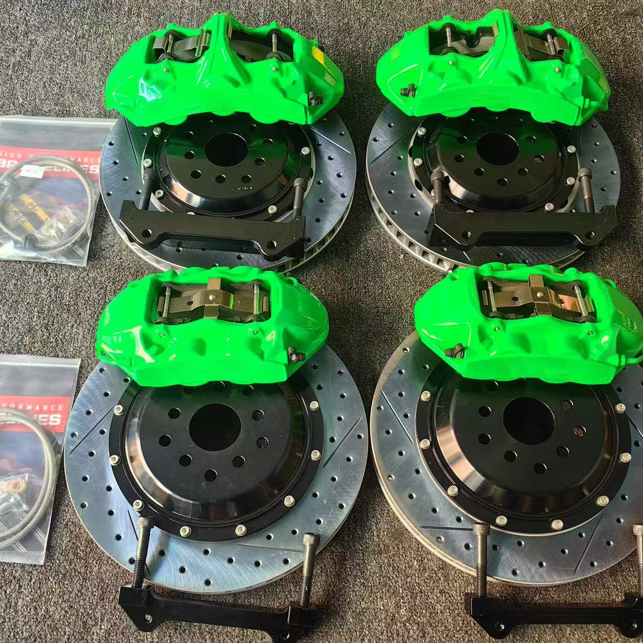 Customization Brake Systems Manufacturer Brake Kit Front Gt6 6 Piston Brake Caliper,Rear GT4 Piston Bring Drilled and Slotted.