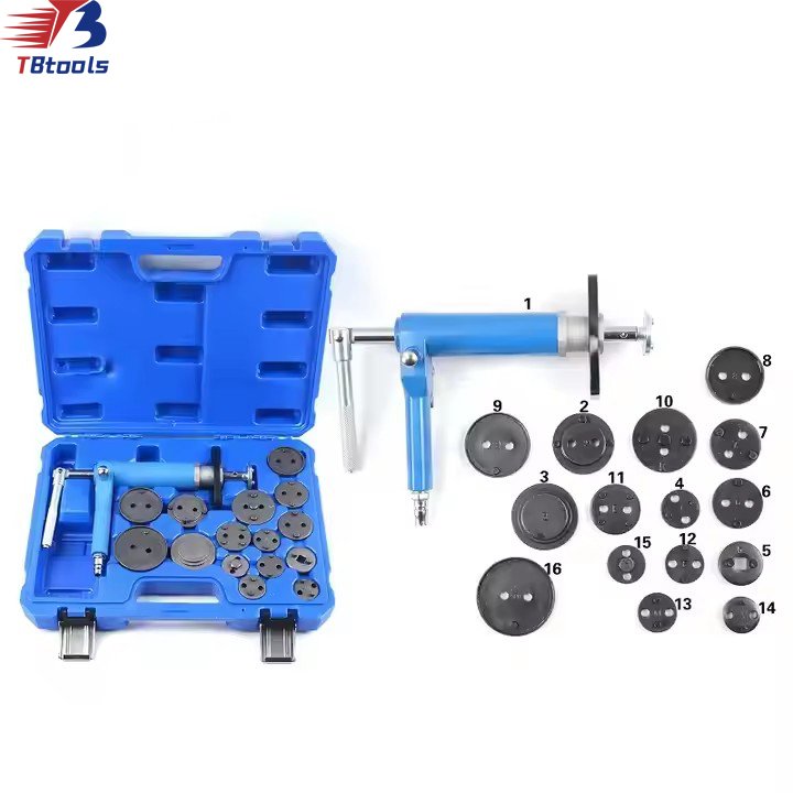 TBTOOLS Car Auto 16pcs Pneumatic Brake Calliper Wind Back Tool Set Air Rear Disc Brake Caliper Service Vehicle Repair Kits TB047