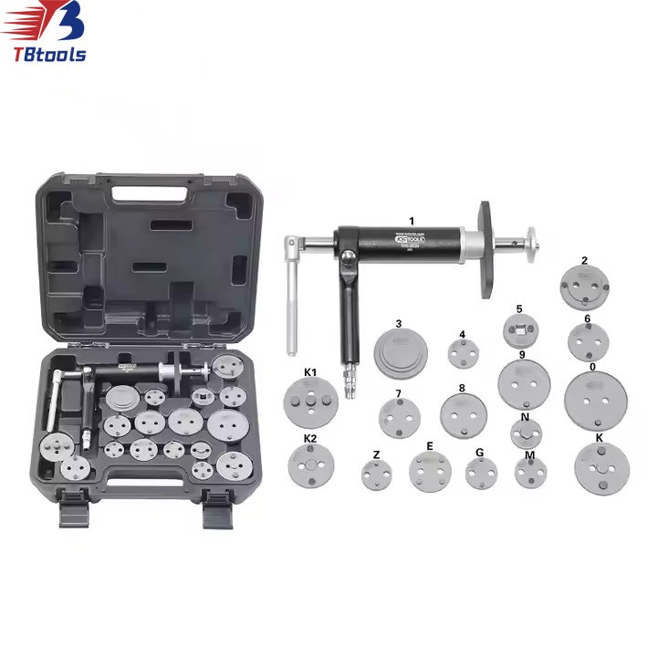 TBTOOLS Car Auto 16pcs Pneumatic Brake Calliper Wind Back Tool Set Air Rear Disc Brake Caliper Service Vehicle Repair Kits TB047
