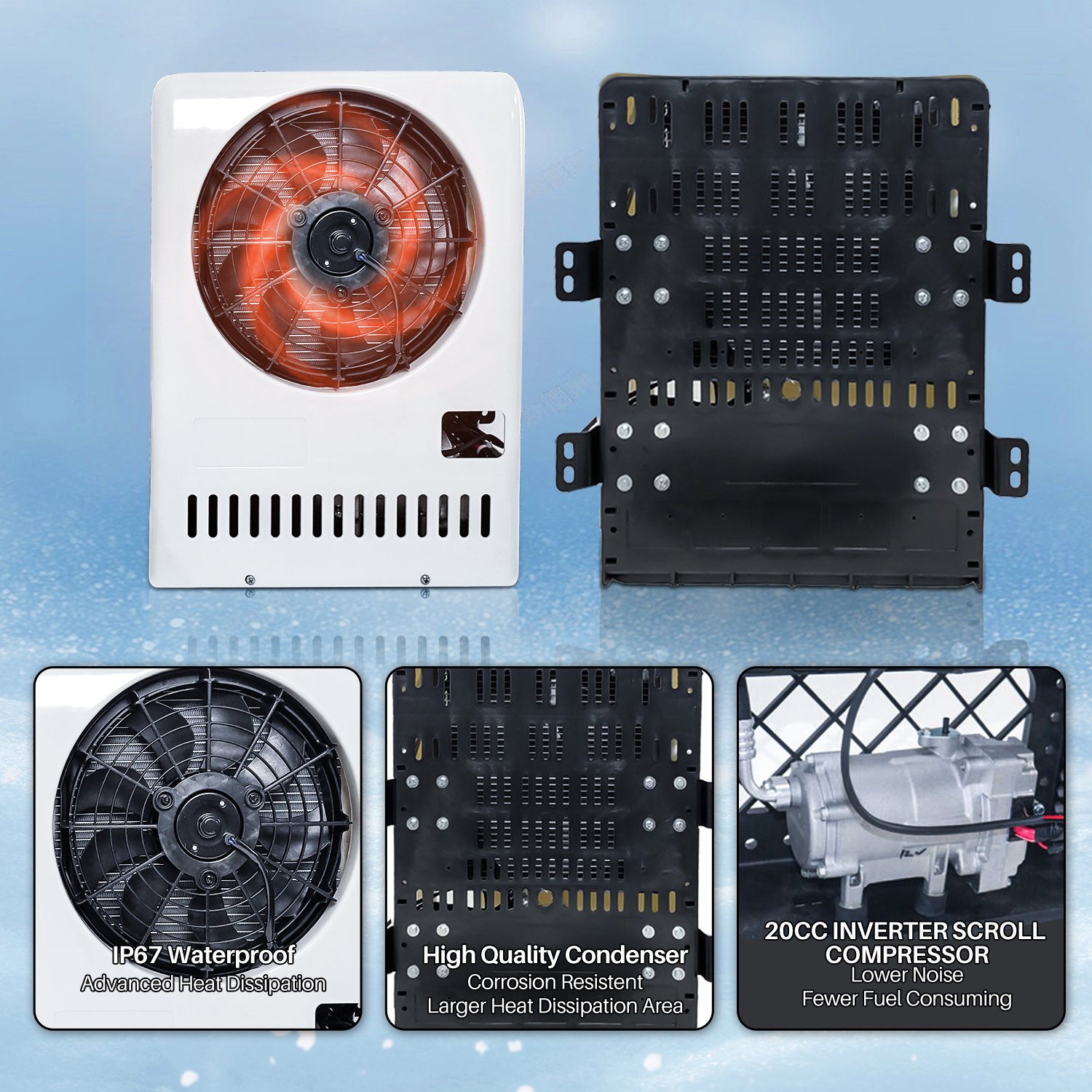 Universal 12v/24v Electric Auto Parking Cooler 12 Volt DC RV Compresor Kit with Hidden Air Conditioner for Trucks and Cars
