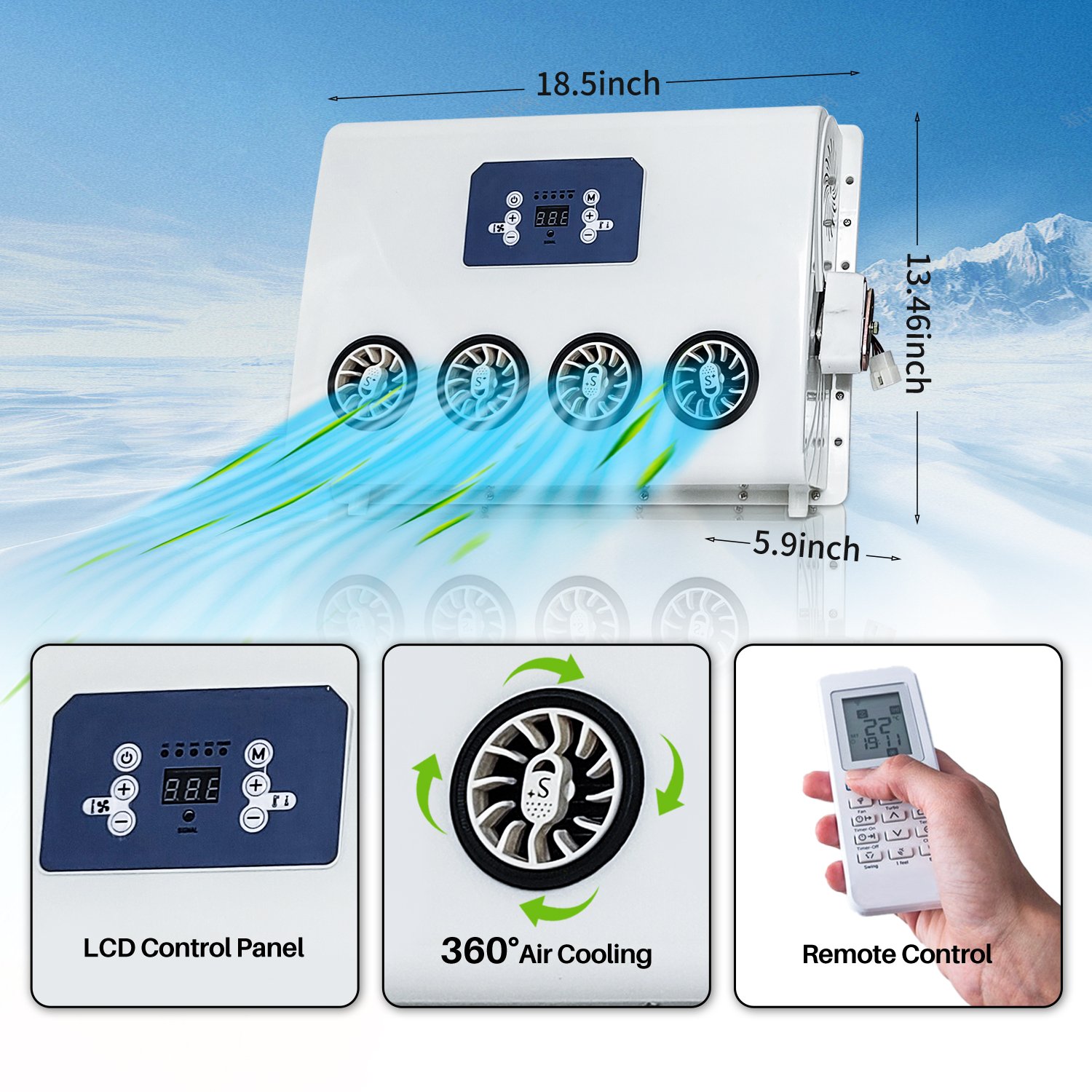 Universal 12v/24v Electric Auto Parking Cooler 12 Volt DC RV Compresor Kit with Hidden Air Conditioner for Trucks and Cars