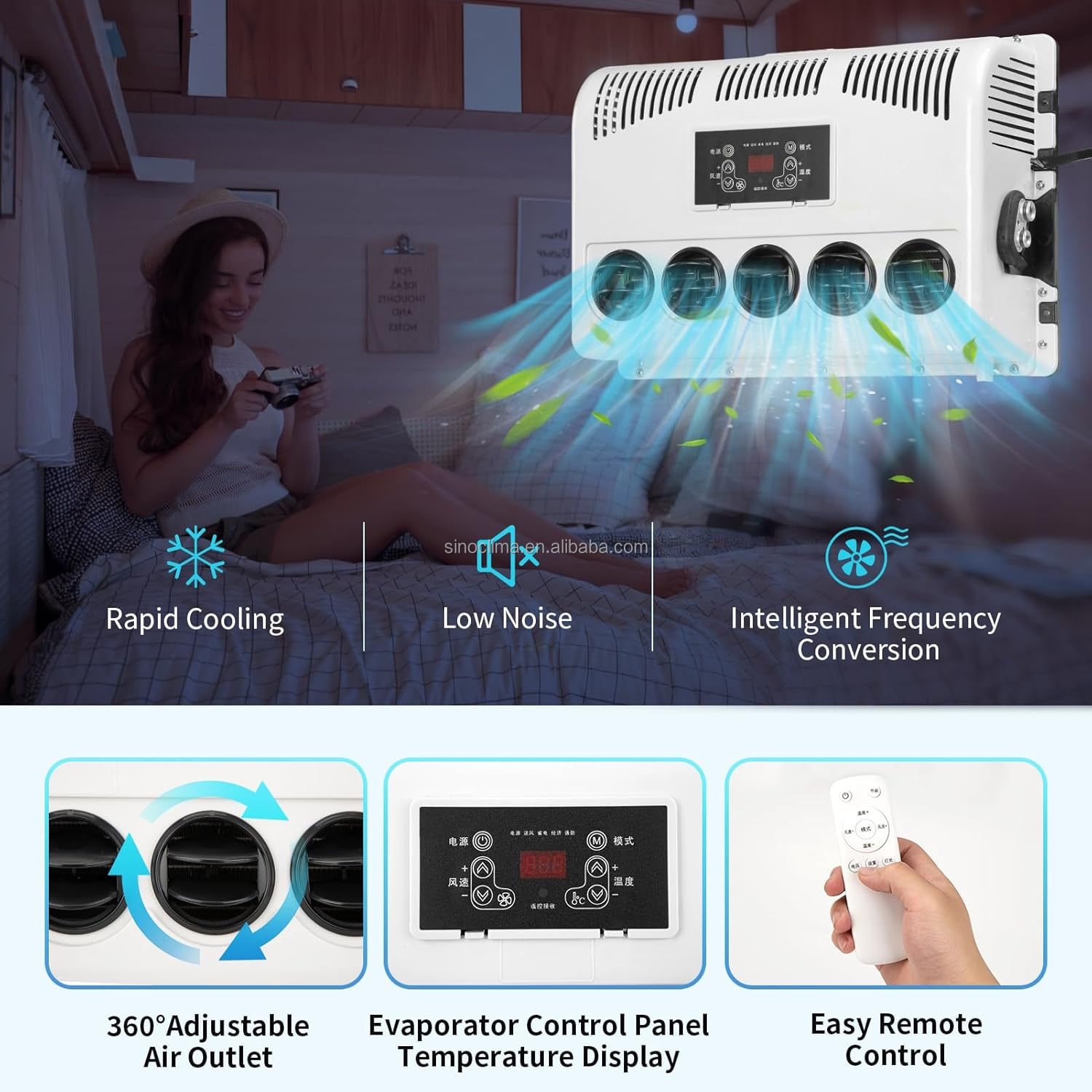 Low Noise Electric AC Fast Cooling Auto Parking Air Conditioner for RVs Trailers Tractors