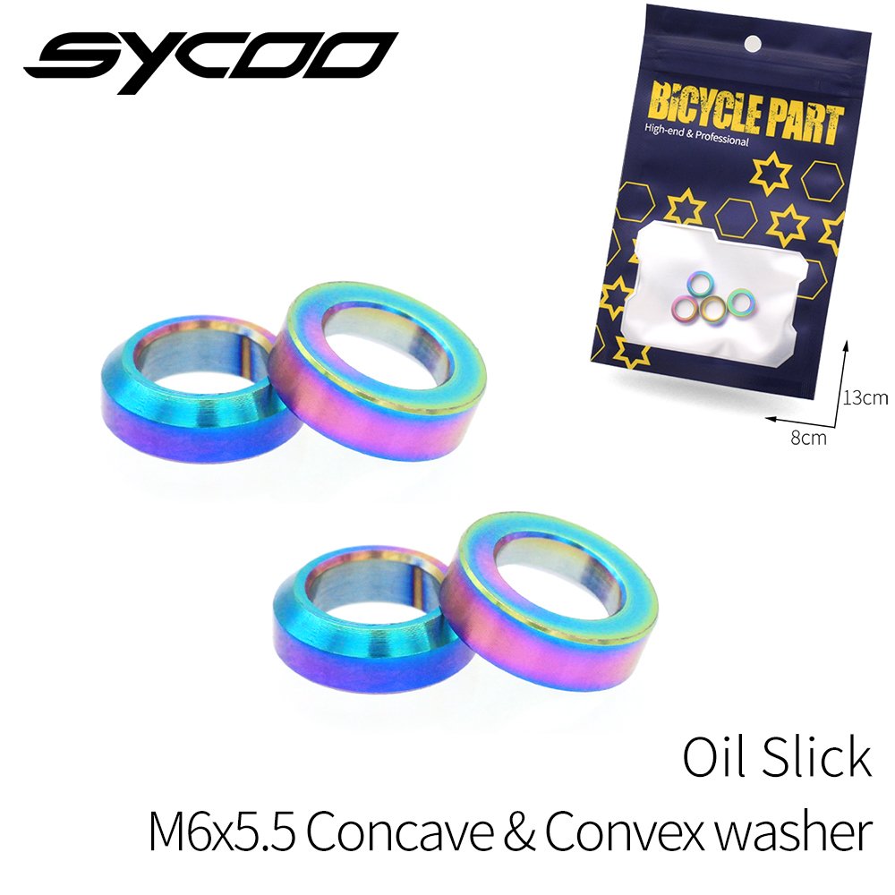 Sycoo Titanium 4pcs/set M6 Concave and Convex Washer for Mountain Bike BMX Bicycle Disc Brake Caliper Group XT Screw Spacer