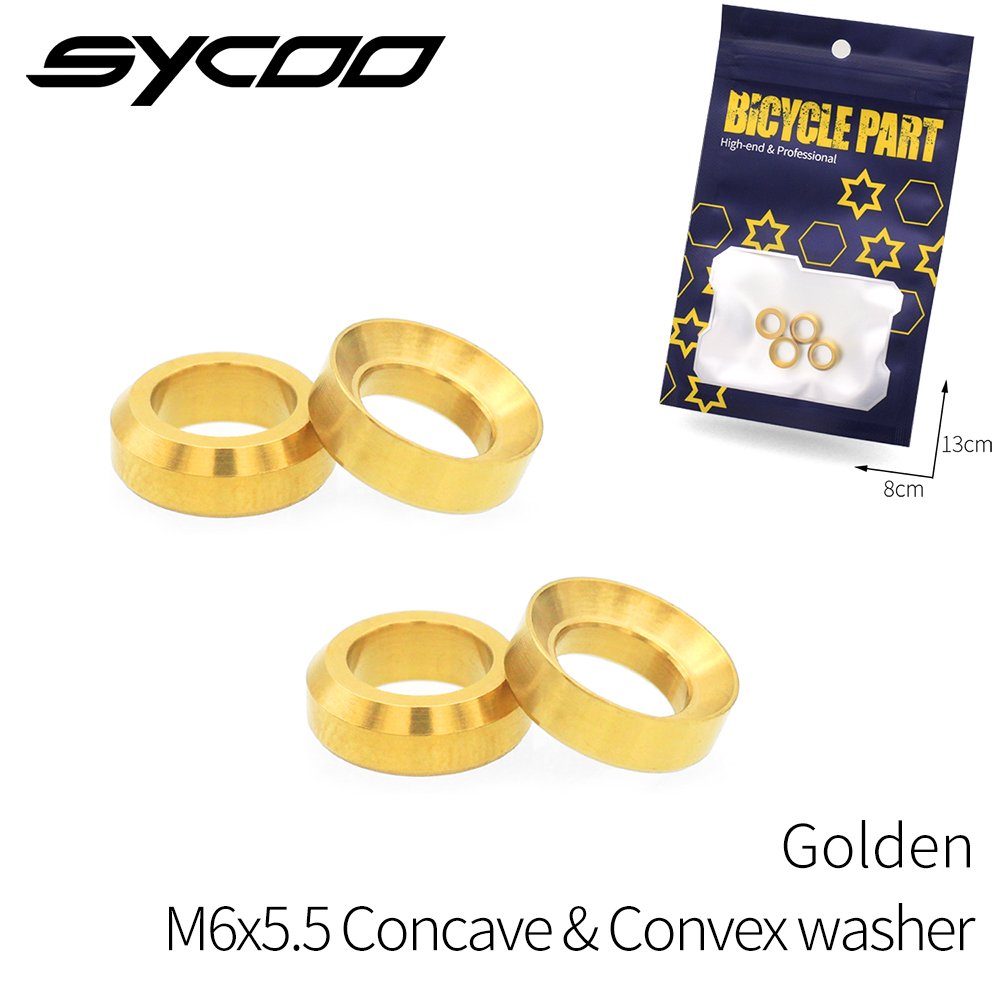 Sycoo Titanium 4pcs/set M6 Concave and Convex Washer for Mountain Bike BMX Bicycle Disc Brake Caliper Group XT Screw Spacer