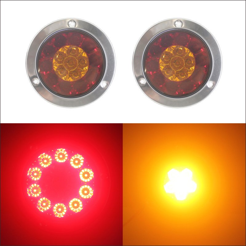 Rgb Tail Light 16 LED Car Rear Tail Lights Round Reverse Brake Turn Signal Lamp for 12V Truck Trailer RV Free Face