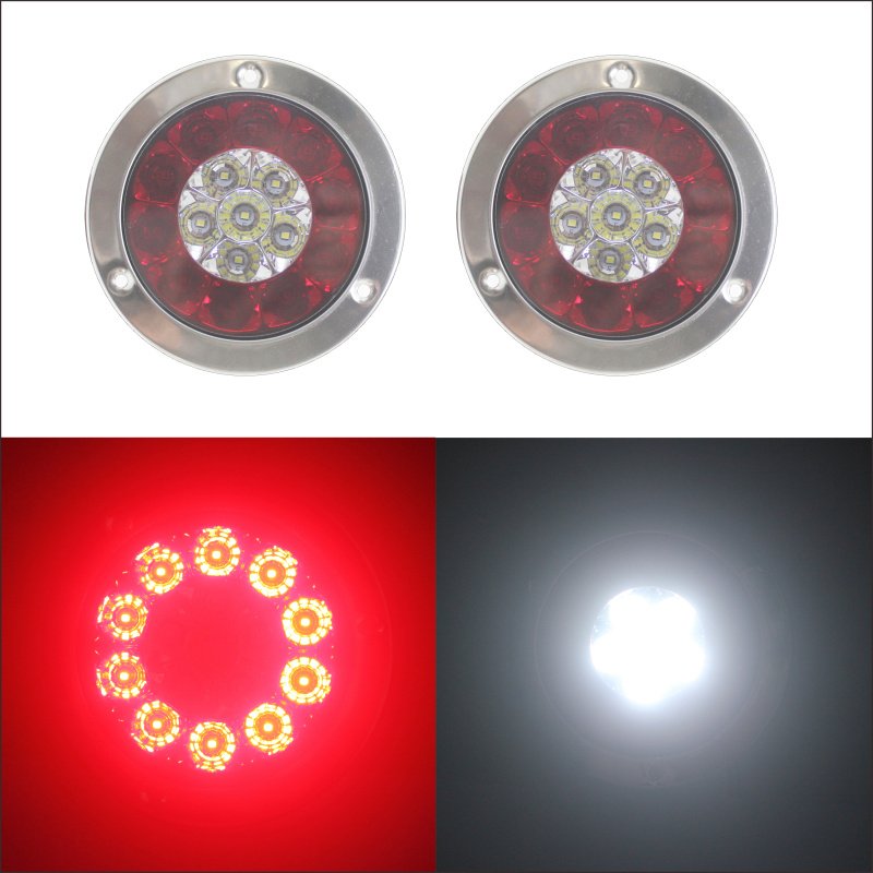 Rgb Tail Light 16 LED Car Rear Tail Lights Round Reverse Brake Turn Signal Lamp for 12V Truck Trailer RV Free Face