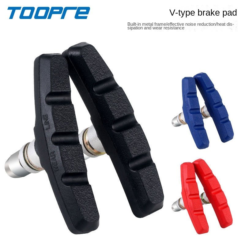TOOPRE BMX Road Bicycle & MTB V Brake Pads Dead Car Rubber C Brake Blocks Silent Wear-resistant Steel Disc Braking System