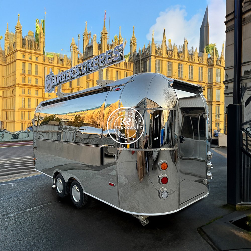 China Customized Airstream Food Truck Street Stainless Steel Fast Food Trailer Mobile Pizza Food Cart for Sale
