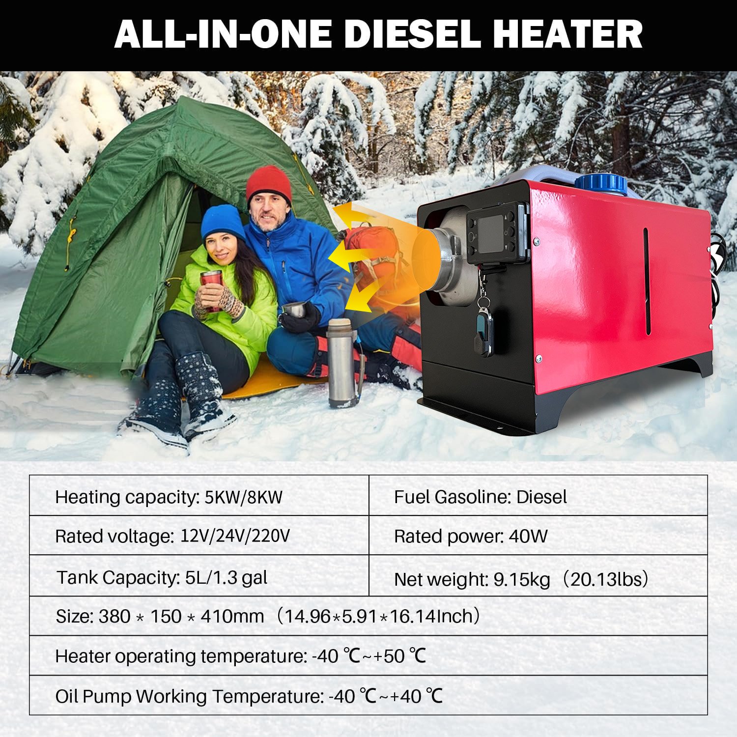 Portable Diesel Heater All-in-One 5kw 12v Air Park Air Parking Heater 12v 2kw 5kw Diesel Parking Heaters