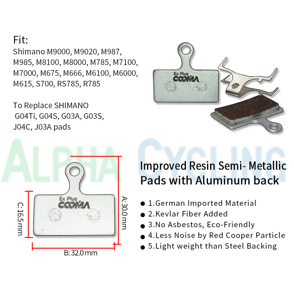 Ex Plus Bicycle Disc Brake Pads for SHIMANO XTR, DEORE XT, SLX, DEORE, ALFINE Calipers