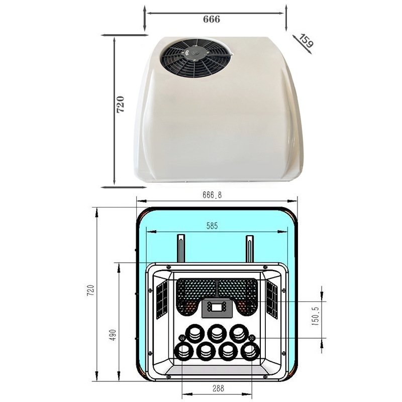 12 Volt 24 Volt Truck Tractor Ev Ceiling Sleeping or Parking Air Conditioner