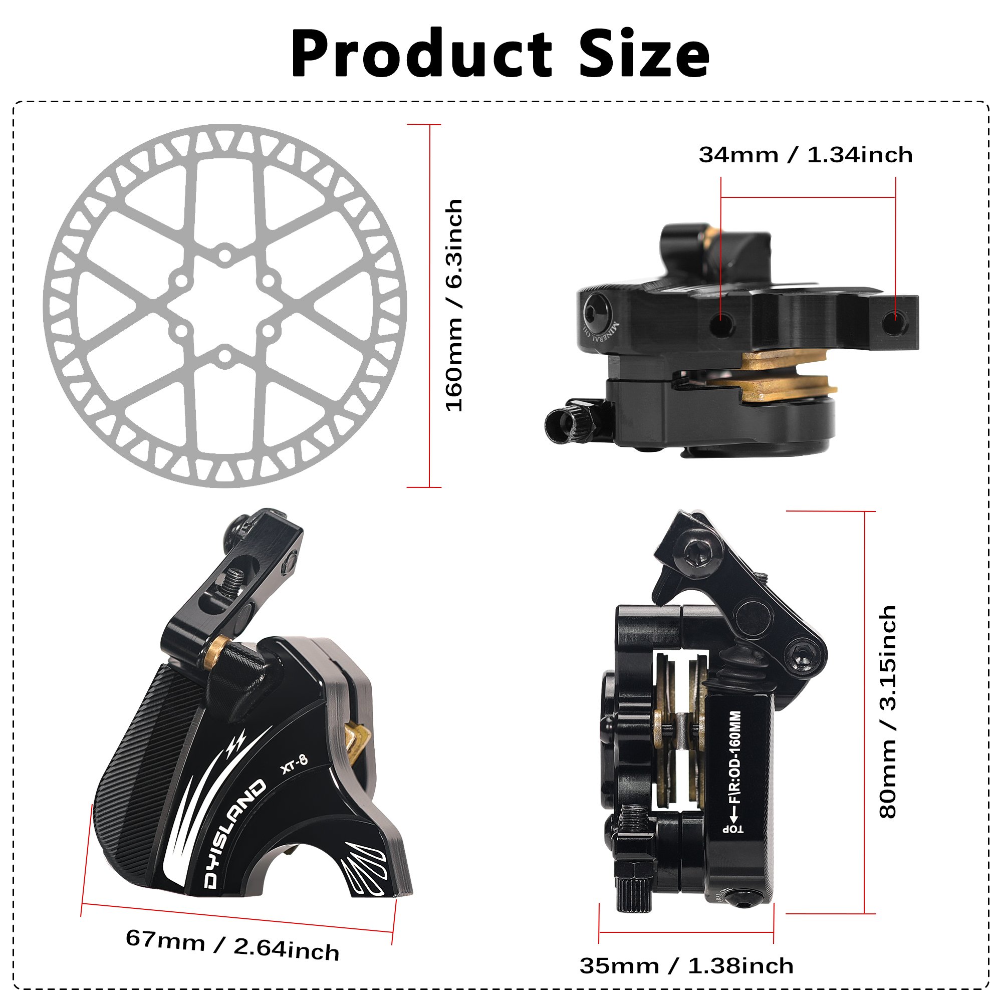 DYISLAND XT8 Cable Actuated Hydraulic Disc Brake Road Bike Line Pull Oil Hydraulic Disc Brake Caliper With 2Pcs 160mm Rotors