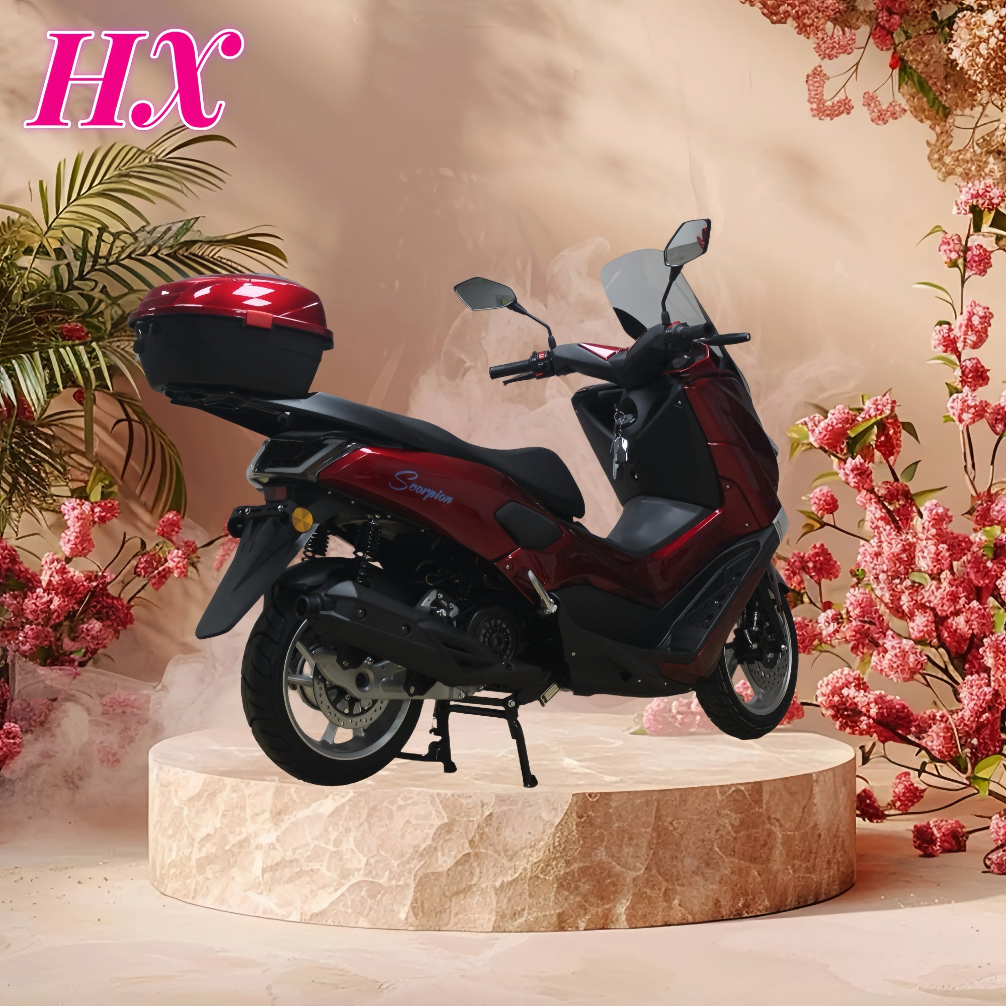 HX Factory 150cc Gasoline Scooter Aluminum Wheel Scooter 4 Stroke CDI Motorcycle Disc Drum Brake Scooter for Adults