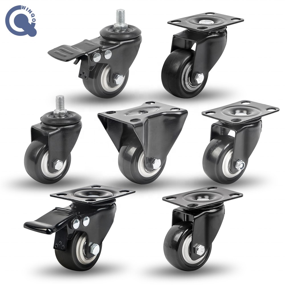 2 Inch 50mm Furniture Casters Wheels Swivel with Pu Race Board Thread Stem Chair Brake Wheels Cylinder