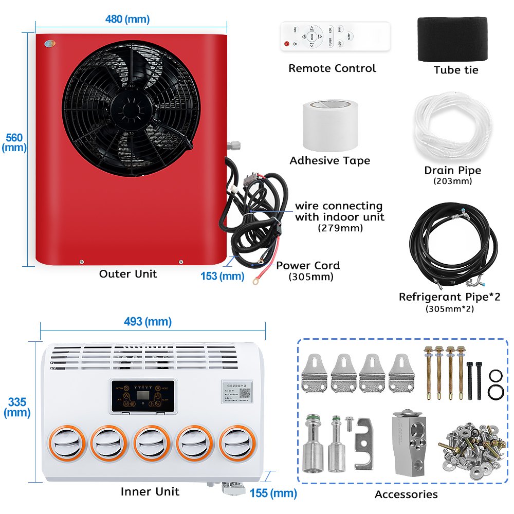 24V 12V Truck Van Car Air Conditioner Dc AC Sleeper Universal Camper 12 Volt Rvs Parking Cooler Electric Split Air Conditioning