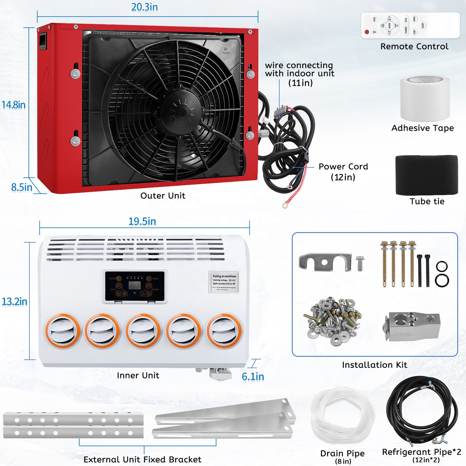 24V 12V Truck Van Car Air Conditioner Dc AC Sleeper Universal Camper 12 Volt Rvs Parking Cooler Electric Split Air Conditioning