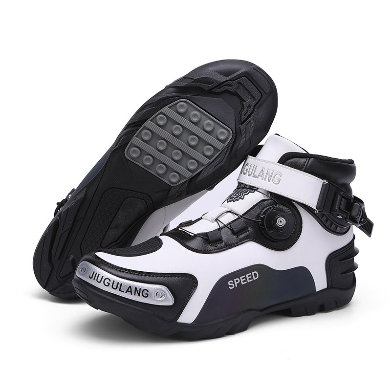 Custom Leather Motorcycle Youth Brake Shoes Winter Waterproof Flat Heel Rubber Blocks for Road Bicycle Moto Bike Boots